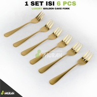 SERBU - 6 PCS - LUXURY GOLDEN TEA SPOON ROSEGOLD CAKE FORK/ TEA SPOON/ SMALL GOLD FORK/ - GOLD SPOON