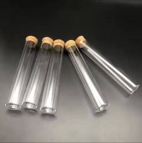 5pcs DIA 12mm To 30mm Clear Lab Glass Test with Cork Stoppers Flat Bottom Tubes In Laboratory Suppli