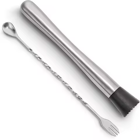 LMETJMA 10 Inch Stainless Steel Cocktail Muddler and Mixing Spoon Professional Bar Cocktail Muddler 