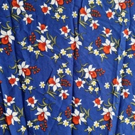 Kain Santung Halus Rayon Santung Motif Bunga Kembang Biru B9- 50cm