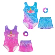 inlzdz 3Pcs Girls Dance Outfit Sleeveless Dance Leotard with Shorts Hair Scrunchy Set Ballet Dance W