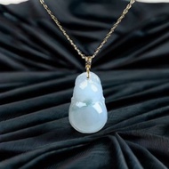 冰飄綠花翡翠葫蘆吊飾 18K金鑲嵌墜頭 | 天然緬甸玉翡翠A貨 |送禮