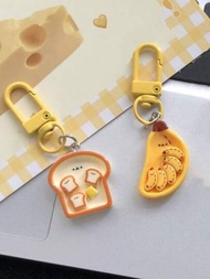 1套/2件可愛的早餐盤掛件鑰匙扣,香蕉和吐司形狀的模擬食品配鑰匙扣,有趣的情侶/好朋友背包掛飾鑰匙鍊,可愛的小東西