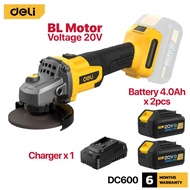 DELI Lithium-ion Angle Grinder DC600 20V 100mm Cordless Brushless Motor (4.0Ah Battery X2) Charger P