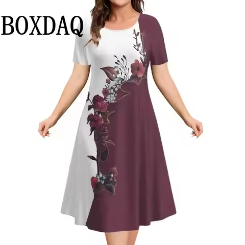 2025 Vintage Women's Dresses Floral Print Summer Elegant Ladies Dresses Female Short Sleeve Dress Fa