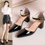 2 inch basic causal leather black heels for women school work shoes