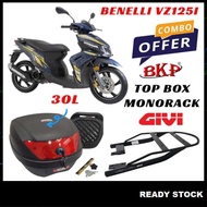 (Benelli VZ125I) BKP 30L Top Box Motor Kotak Atas Motorcycle+Givi Monorack Rak Belakang Accessories