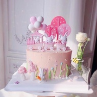 烘焙蛋糕裝飾擺件粉色小火車兔子蘿卜水壺粉色兔子生日插牌插件