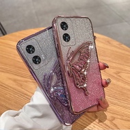 For Moto G96 Case Diamonds butterfly holder shiny hourglass of quicksand transparent soft silicone f
