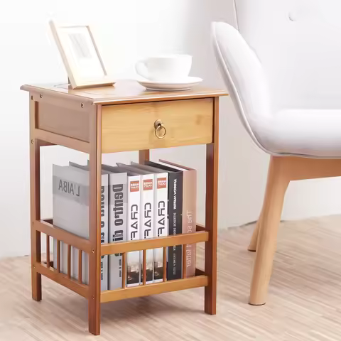 Multifunctional Bamboo Bedside Table 2-Tier/3-Tier with Drawer Nightstand for Bedroom Couch Plant St