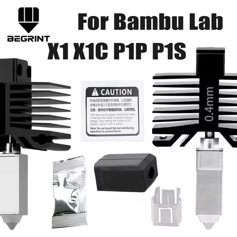 Upgrade Hotend For Bambu Lab X1/X1C Hot End For Bambulab P1P/P1S Hardened Steel Nozzle 0.2/0.4/0.6/0
