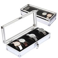 6/10 /12 Slots Grid Aluminium Watch Display Storage Box Case with Glass Top and Metal Lock Jewelry Display Case Organizer