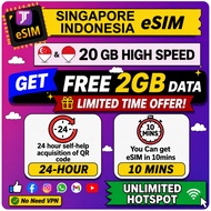 JTravel eSIM【Indonesia + SINGAPORE】【3~15 days UnlimitedGB】Travel Prepaid Sim Card esim indonesia