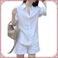 LAHSTORE women's loose long-sleeved linen shirt with off-the-shoulder tail cutout (White)