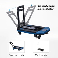 Folding Hand Truck Dolly Cart For Moving 300Lbs Heavy Duty Luggage Collapsible Platform Cart With 6 Wheels &amp; 2 Ropes