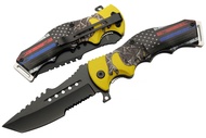 SZCO Supplies 8.5” First Responders Flag Assisted Open Liner Lock EDC Utility Folding Knife,Yellow,3