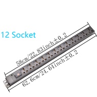 PDU รางปลั๊กไฟ C14 interface Universal Rack Mount 2/3/4/5/6/7/8/9/10/11/12 ช่อง Universal Outlet Power Extension Socket overload protection LED（ไม่พร้อมสาย)