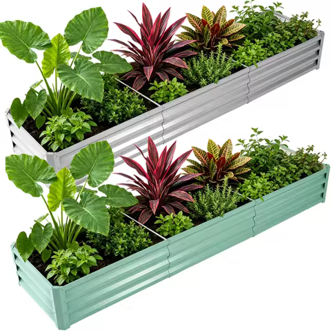 8×2×1ft Galvanized Metal Raised Garden Bed, 2FT Deep Root Elevated Planter Box Steel Large Vegetable