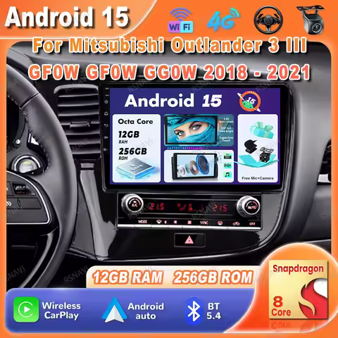 Car Radio Android 15 For Mitsubishi Outlander 3 III GF0W GF0W GG0W 2018 - 2021 WIFI+4G Systems Qualc