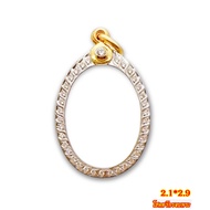 Genuine Silver Buddha Amulet Frame Oval Surrounded By Cz Diamonds Plated With 1 Real Gold Size 2.1*2