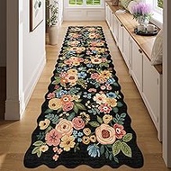 DUKINO Washable Runner Rug, 2x7 Lightweight Soft Floral Hallway Rug Runner with Low Pile Design, Non