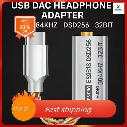 New USB DAC Headphone Amplifier ES9318 DSD256 Type C to 3.5mm Audio Adapter 32Bit 384kHz for Android
