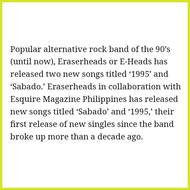 ◬ ☩ Esquire Magazine Eraserheads + original cd sealed  hard to find 2014