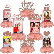 Bumqviy 8Pcs Rose Gold Birthday Decorations Honeycomb Centerpieces for Women Girl, Pink Rose Gold Gl