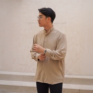 KEMEJA Volda Oversized Crinkle Shirt (Beige) | Ramadhan Shirt Men's Long Sleeve Shirt (Beige Brown)