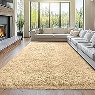 Beige Shag Area Rug Bedroom: 8x10 Shag Fluffy Area Rugs for Living Room- Plush Beige Rugs for Bedroo