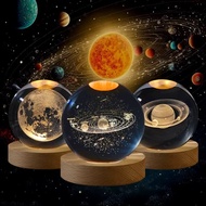 6/8cm 3D Solar System Crystal Ball LED Night Light USB Saturn Planet Glass Sphere Atmosphere Lamp fo