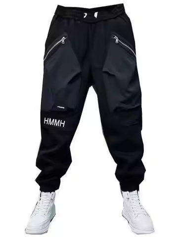 New Streetwear Hip Hop Joggers Men Letter Ribbons Cargo Pants Pockets Track Tactical Casual Male Tro