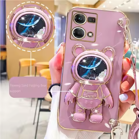 Quicksand Astronaut Strap Holder Case For Oppo Reno7 Reno 8 9 Reno 7 8 9 Pro Plus 8T 4G 5G 5F 2 2Z 2