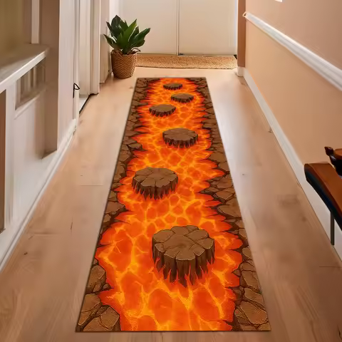 3D Lava River Runner Rug Fiery Magma Hallway Carpet Canyon River Runner Rug Hallway Rug Water Canyon