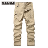 JEEP SPIRIT กางเกงยุทธวิธีระเบิดได้ของผู้ชายกางเกงแฟชั่นมีกระเป๋าหลายกระเป๋า2023กางเกงลำลอง