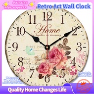 Retro Art Wall Clock Simple Wooden Clock Wall Hanging Decoration round Clock Creative Mute Clock Wall-mounted clock Creative Wall Clock Creative Clock Living Room Clock