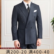 Mr. Lusan Homemade Six Button a Stripe Slim Fit Suit Italian Leisure Commute Retro Business Suit Suit Men