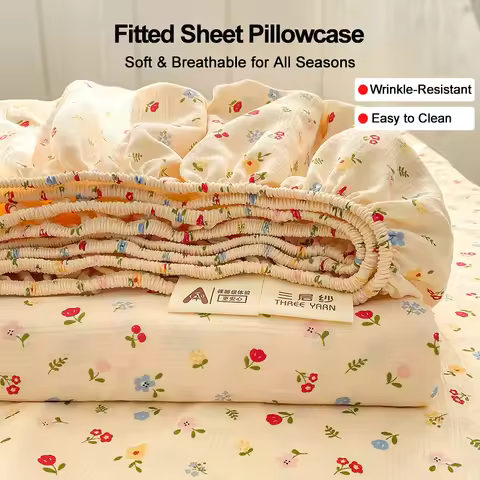 Ultra Soft Flat Sheet Pillowcase, Three-layer Yarn Woven Comfortable Bed Sheet, Wrinkle Resistant Ea