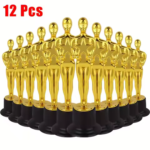 1/3/6/12pcs Golden Trophy Statuettes, Plastic Oscar Style Award Trophies for Party Decorations, Appr