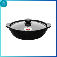 Enameled ceramic clay pot with glass lid - Size 9 inches, Size 25x7cm 1.5L