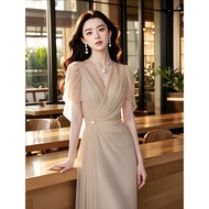 Long Leg Dress Apricot Color Fit Work