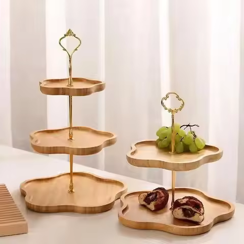 Wooden Cake Tray 2/3rd Floor Dessert Tray Stand Dining Room Dessert Cookie Candy Buffet Stand Holida