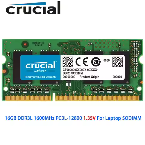 Crucial Memoria RAM DDR3L 16GB 1600MHz PC3L-12800S 204Pin 1.35V SODIMM Memory DDR3 16GB 1600MHz PC3-