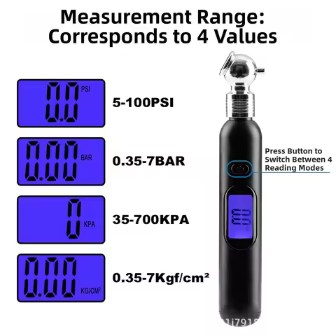 Digital Tire Pressure Gauge Designed for Accurate Readings 5 to 100 PSI or 0.35 to 7 BAR with Multi