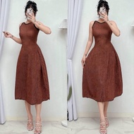 Laurice Fyang Sleeveless Midi Dress Fashionable Combi Ringer Striped Print Halter Style OOTD Casual