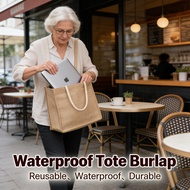 Reusable Jute Bag Burlap Tote Bags portable Waterproof Burlap Sling Shoulder Bag for Women Handbag