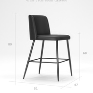 Italian Minimalist Bar Chair Modern Simple High Chair Genuine Leather Household Island Dining Chair 