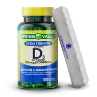 Unique Bundle Store Spring Valley, Vitamin D3 Softgels, Vitamin D3 5000 IU, 100 Count + 7 Day Pill O
