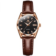 OLEVS 5522 Simple Women Quartz Watch Gift Leather Watchband Round-dial Wristwatch Calendar Luminous