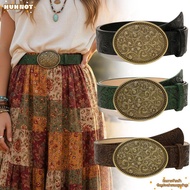HUHNOT Western Cowboy Belt, Retro Vintage Carved Buckle Embossed Belt, Luxury Y2K Punk Rock PU Leath